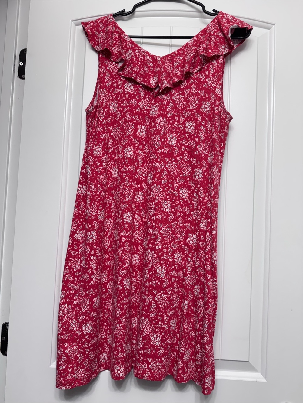 LOFT Raspberry Pink Floral Ruffle-Neck Sundress